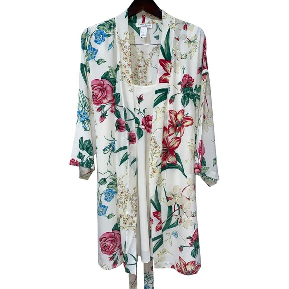 New Natori Private Label White & Floral Print Sleepwear Set With Chemise & Robe - Picture 7 of 11